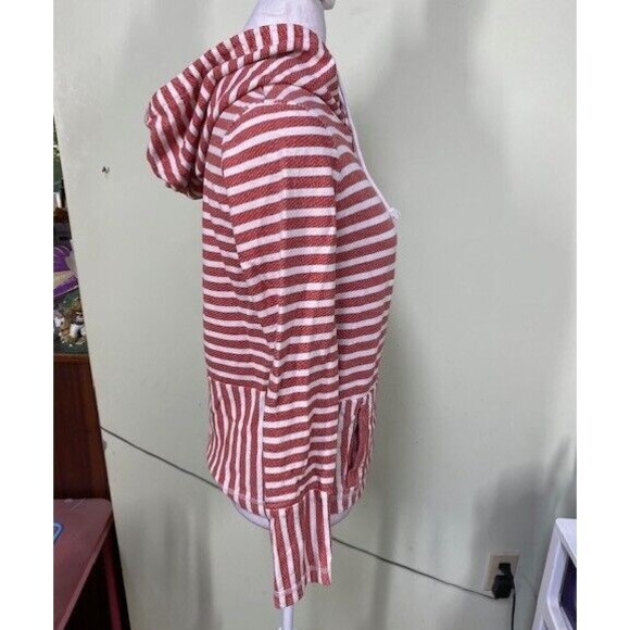 J. Crew Factory Striped Hoodie XS Red & White Pockets Pullover Long Sleeves Tie - Picture 7 of 9